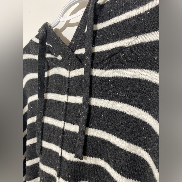 LOFT Black and White Striped Hooded Poncho - Picture 3 of 5